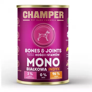 CHAMPER Bones & Joints Monoprotein Tītars - mitrā suņu barība - 400g