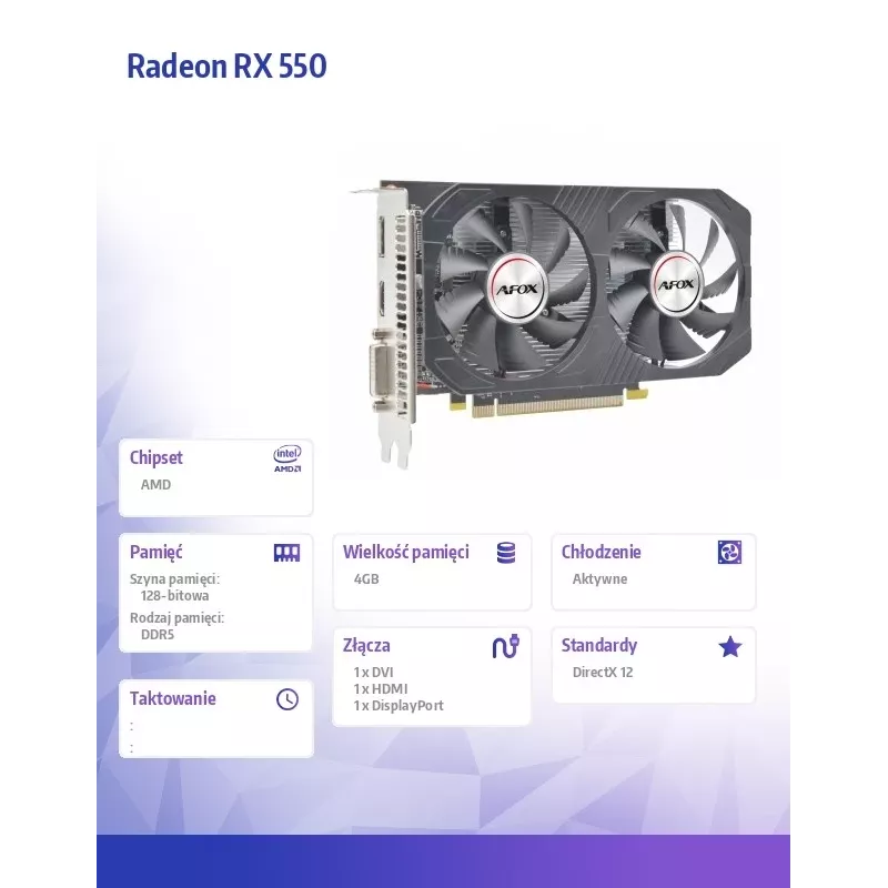 AFOX Radeon RX 550 4GB GDDR5 PCI-E 3.0 videokarte
