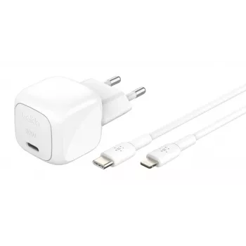 30W USB-C lādētājs Belkin WCA008KQ1MWH-B5 PD PPS, kompakts barošanas adapteris telefoniem un planšetēm