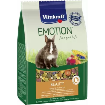 Sausā barība Vitakraft Emotion Beauty trušiem 600 g – pilnvērtīgs granulu maisījums pieaugušiem trušiem, dārzeņu garša, 14% olbaltumvielas