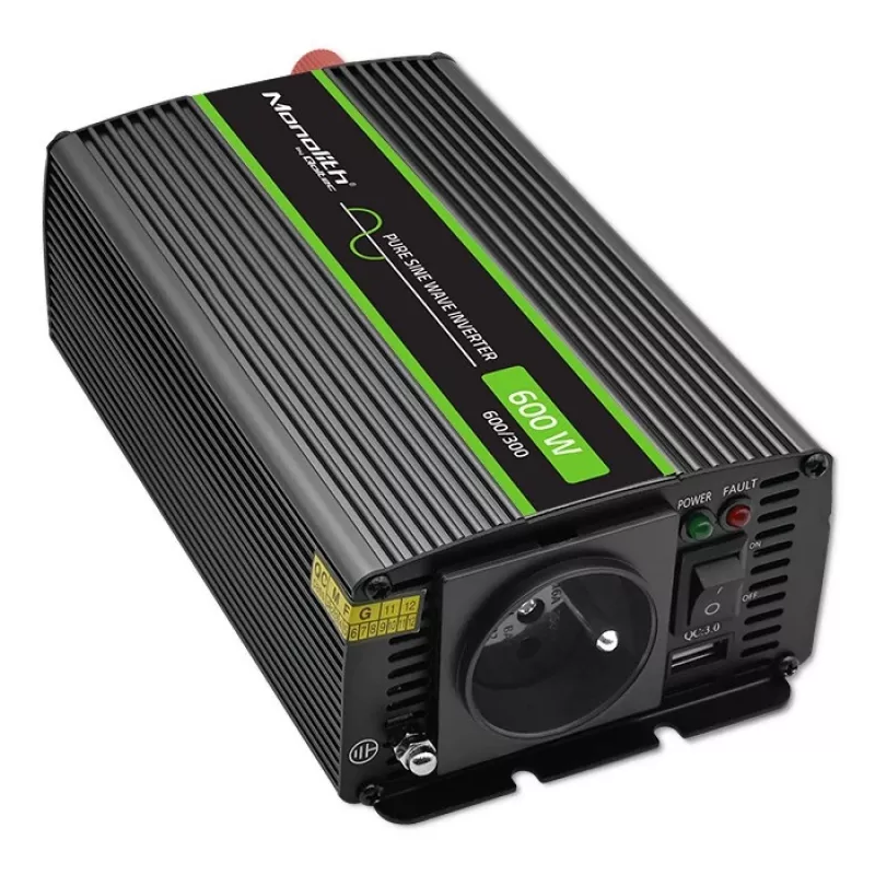 Qoltec Monolith invertors / tīkla adapteris Auto 600 W Melns