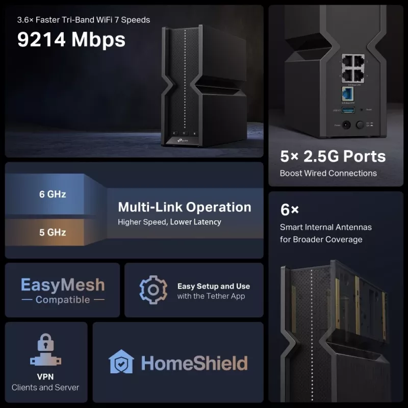 TP-Link Archer BE9300 Trīsjoslu Wi-Fi 7 maršrutētājs