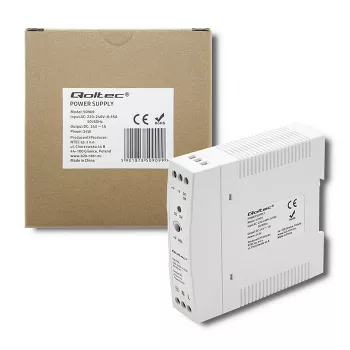 Qoltec Din Rail Barošanas Bloks | 24W | 24V | 1A | Balts | Plāns