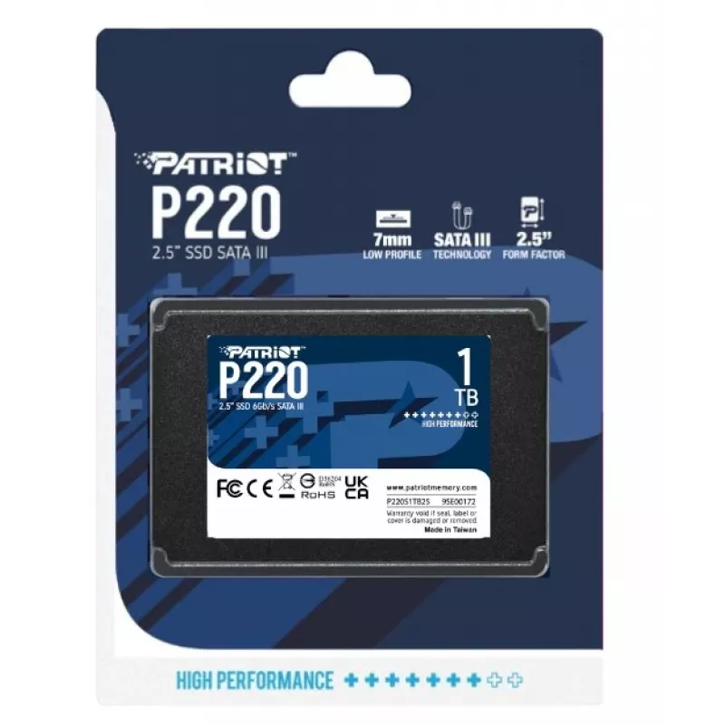2,5 collu SATA III SSD PATRIOT P220 1 TB — 550/500 MB/s, 50k IOPS, 7 mm