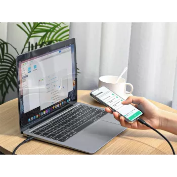 AUKEY CB-SCC241 USB-C uz USB-C kabelis, Power Delivery 240W 5A 20V, 1m, neilona pīts, melns