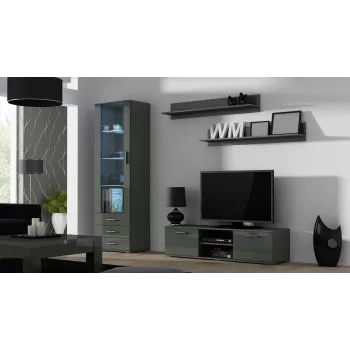 TV statīvs Cama Meble SOHO 140 — 1400×430×370 mm, pelēka virsma, pelēks rāmis