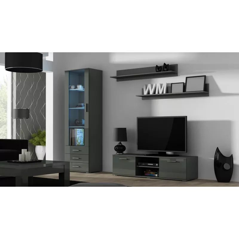 TV statīvs Cama Meble SOHO 140 — 1400×430×370 mm, pelēka virsma, pelēks rāmis