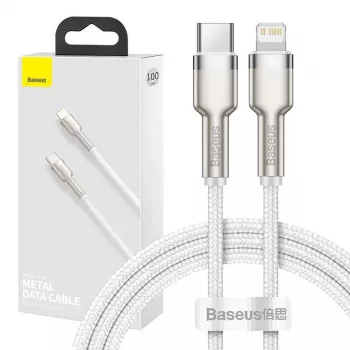 Baseus Cafule USB-C uz Lightning kabelis 1 m, 20 W, cinka korpuss, balts