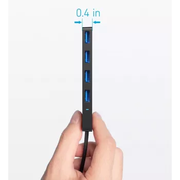 USB centrmezgls Anker Ultra Slim A8309G11 — USB Type-C, 3× USB 3.2 Gen 1 Type-A, kompakts 103×30×10 mm, melns