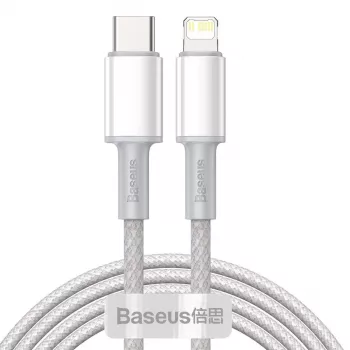 Baseus High Density Braided USB-C uz Lightning kabelis, 20W, PD, 2m (balts)