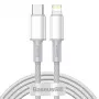 Baseus High Density Braided USB-C uz Lightning kabelis, 20W, PD, 2m (balts)