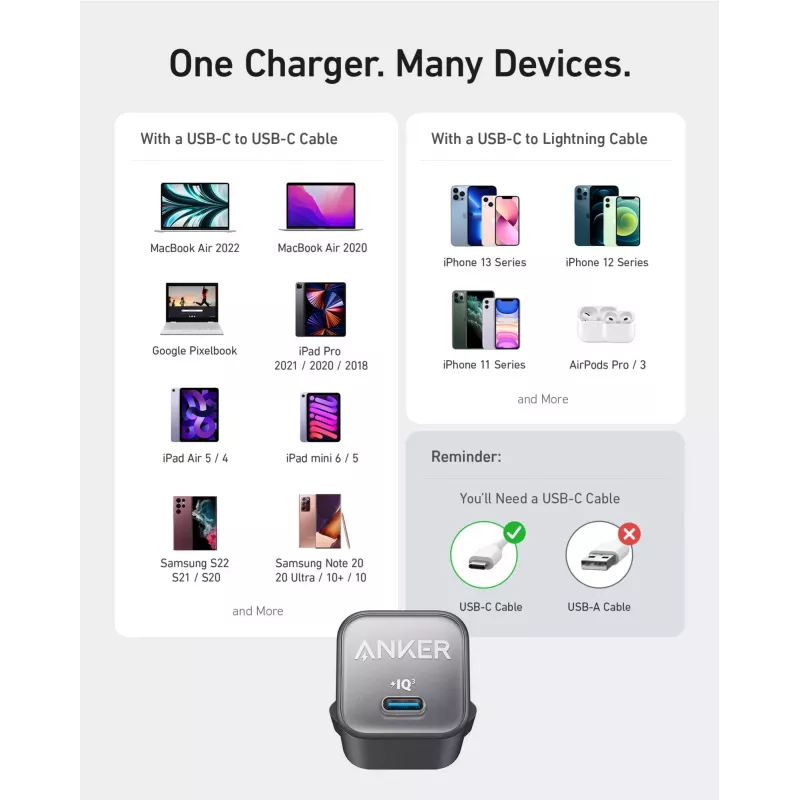 Anker 511 lādētājs (Nano 3), 30 W, 1x USB-C, balts
