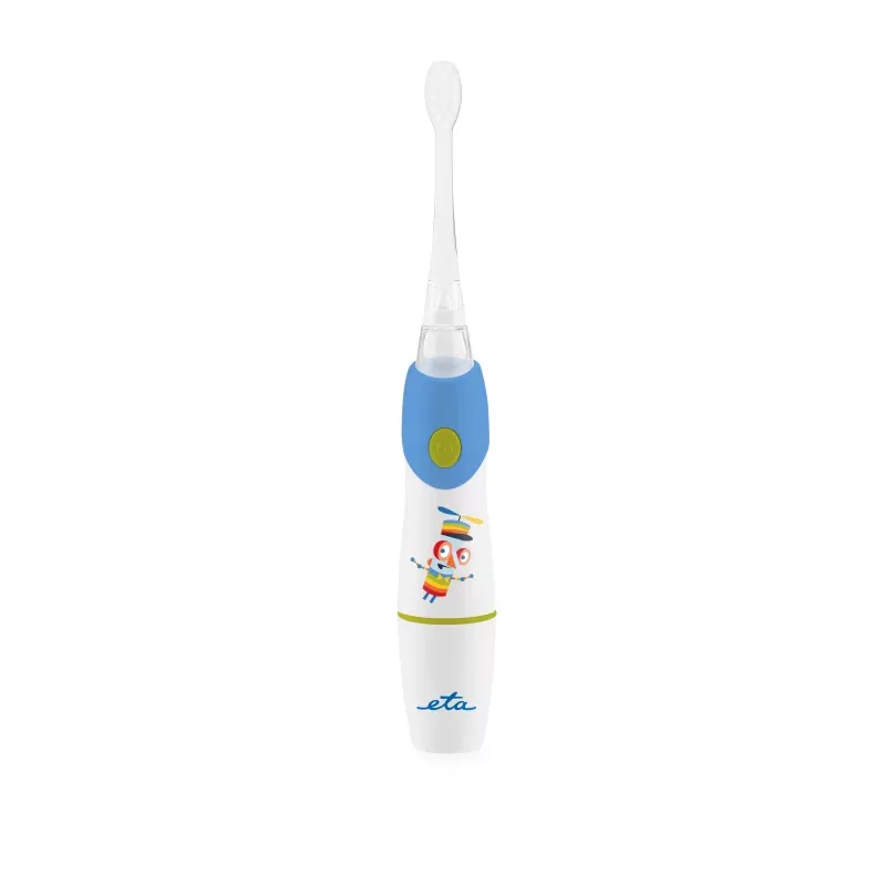 ETA Sonetic ETA071090020 bērnu zobu birstīte ar bateriju (1x AAA), 2 uzgaļi, 2 minūšu taimeris, zila/balta