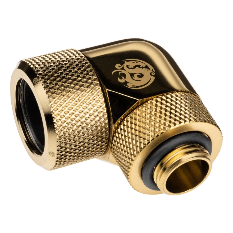 Bitspower BP-TBE90RMLA16 Advanced Multi-Link adapteris 90°, G1/4 collu ārējā vītne – 16 mm ārējā diametra cietā caurule, pagriežams, misiņa