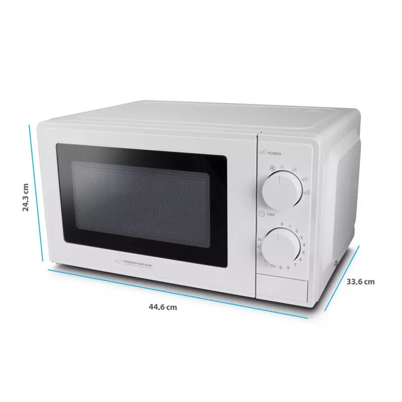 Mikroviļņu krāsns ESPERANZA ESTOFADO — 700 W, 20 L, 5 jaudas līmeņi, 24.5 cm pagriežamais statīvs, balta