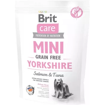Sausā suņu barība Brit Mini Adult Yorkshire 400 g — mazo šķirņu pieaugušiem suņiem, lasis, 30% olbaltumvielas, 19% tauki, 10% mitrums