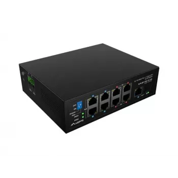 Tīkla slēdzis LANBERG ILFE-8P-1GE-1S-120 — viegls rūpnieciskais PoE, 4x PoE++ (BT), 4x PoE+ (AT), 1x Gigabit, 1x SFP+, DIN sliede, nepārvaldāms