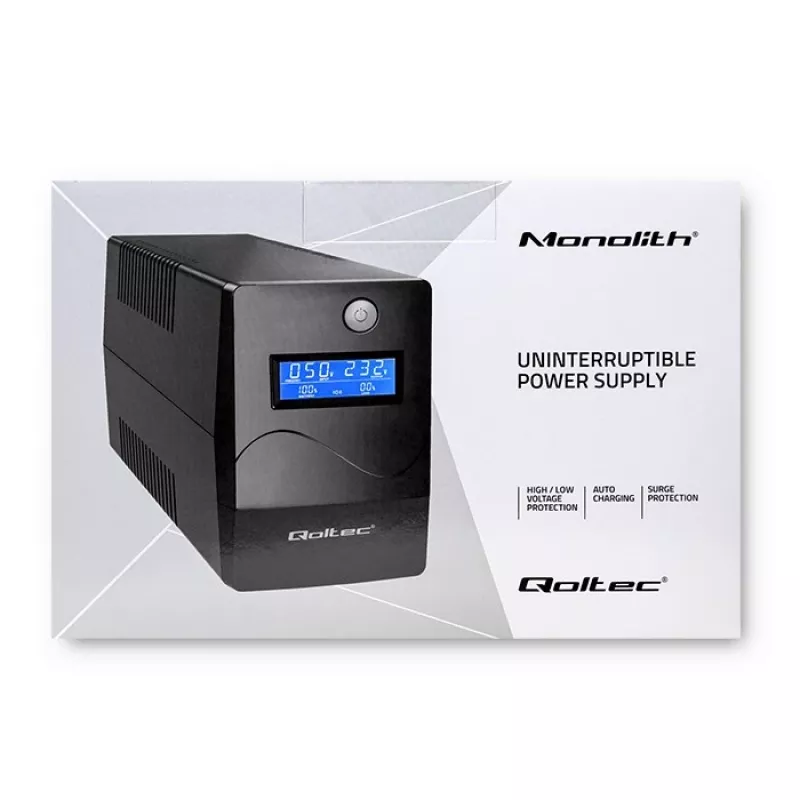Qoltec Monolith UPS Double-conversion Online 0.65 kVA 360 W 2 AC izejas