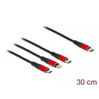 USB uzlādes kabelis DeLOCK 86710 3 in 1 USB Type-C uz Lightning Micro USB 30 cm Melns Sarkans