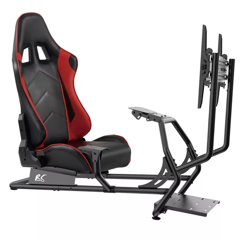 NanoRS RS160 Spēļu krēsls un simulatora statīvs 3-in-1, PC/konsolēm, mākslīgā āda, stūres statīvs, TV kronšteins līdz 50 collām, VESA 400x400