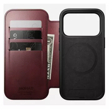 Mobilā telefona maciņš Nomad Modern Leather Folio Apple iPhone 17 Pro, 6,3 collu (16 cm), āda bordo