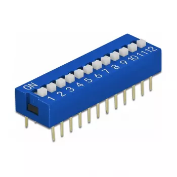 DIP slēdzis PCB DELOCK 66388, zila plastmasa, 10 gab., 31.9×9.9×5.5 mm