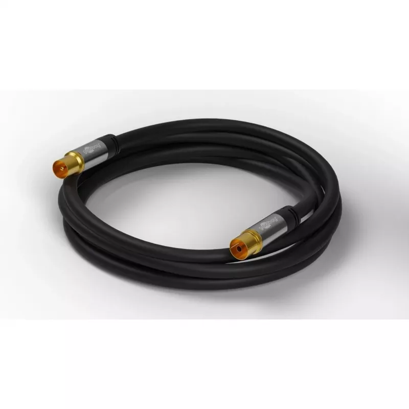 Goobay TV antennas kabelis (135 dB tips), 4x ekranēts, 2 m, melns - apzeltīts, Koax ligzda > Koax spraudnis (70367)
