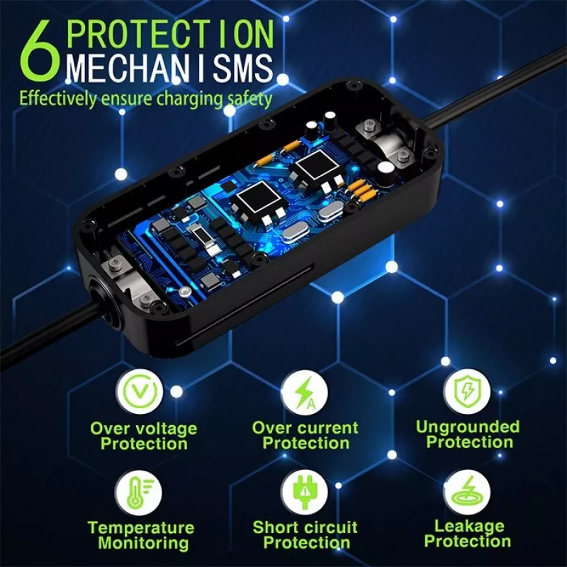 Qoltec Mobilais EV Auto Lādētājs Regulējams 2in1 Type2 | 7kW | 230V | CEE 3 PIN | Wi-Fi | LCD | Pārnēsājams | Wallbox | 5m