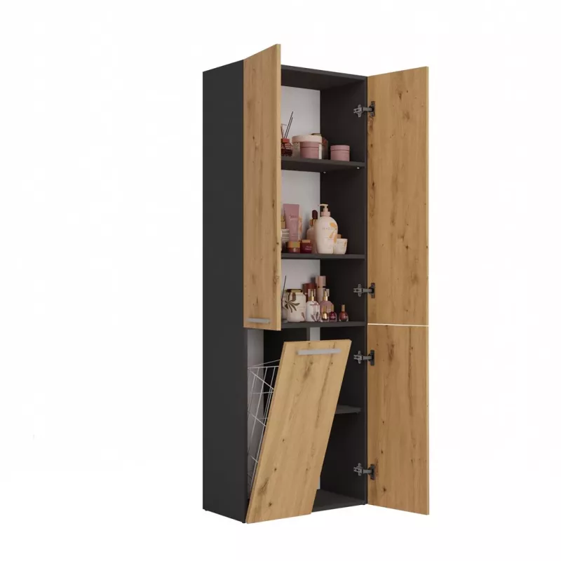 Topeshop NEL 1K DD ANT/ART KP vannas istabas skapis Graphite, Oak