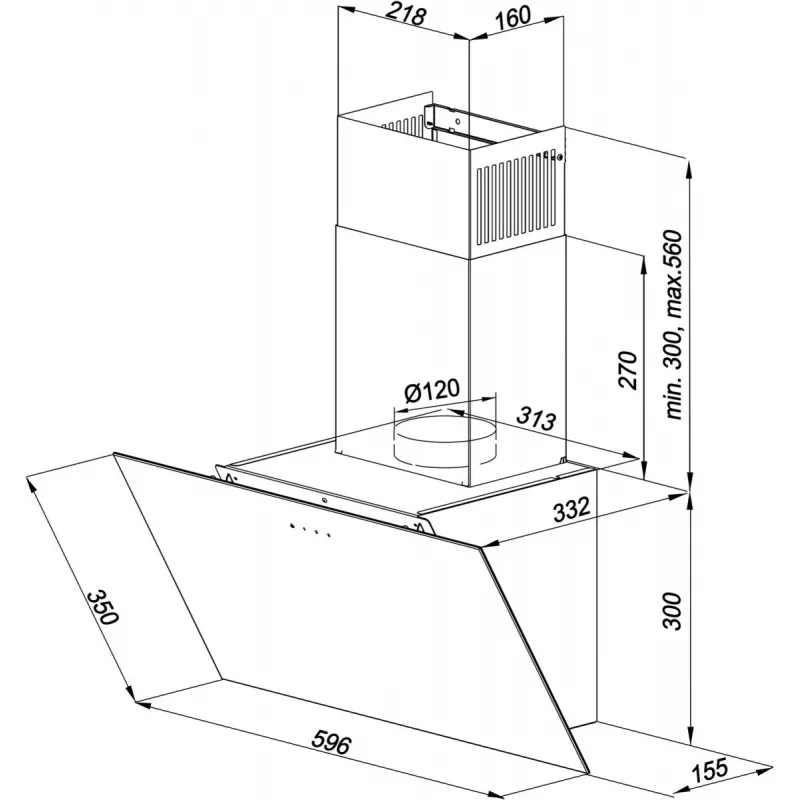 Sienas nosūcējs MAAN Vertical Glass 60 Melns, stikls/tērauds, 595 mm, 135–320 m³/h, elektroniska vadība
