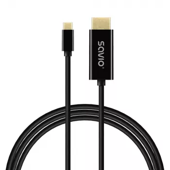 USB-C kabelis SAVIO CL-191 2 m — USB-C uz USB-C, tēviņš-tēviņš, melns, plastmasas apvalks, vara vadītājs