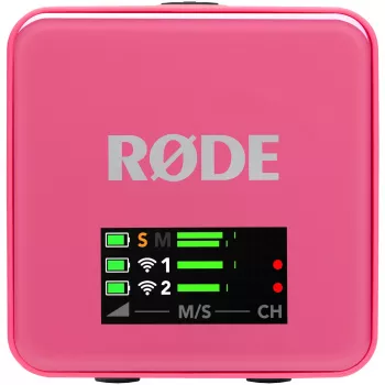 Bezvadu mikrofons RODE Wireless GO III Pink — kompakta divkanālu raidītāju un uztvērēja sistēma