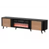 TV skapis Cama Meble Volare 200 x 39 x 49 cm melns/valrieksts ar kamīnu