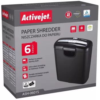 Activejet ASH-0601S smalcinātājs, P-2, 10 l, 6 mm sloksne, 6 lapas, melns