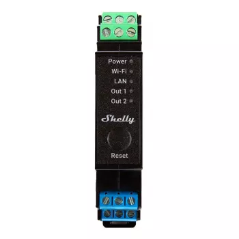Shelly Pro 2PM — 2 kanālu viedais relejs ar jaudas mērīšanu, Wi-Fi, LAN un Bluetooth, 25A