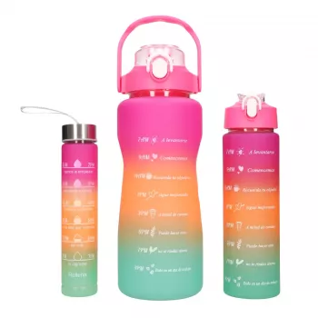 Extralink Motivācijas Ūdens Pudele 3W1 Komplekts Rozā-Oranža 2000ML+900ML+300ML