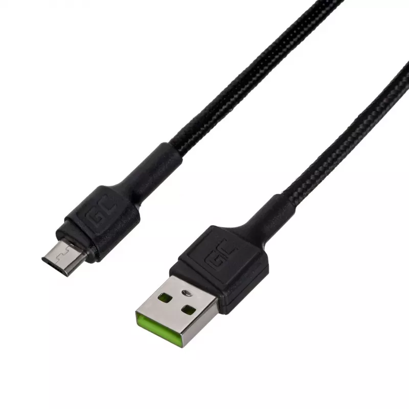 USB 2.0 kabelis Green Cell KABGC23, USB A — Micro-USB B, 0,3 m, melns