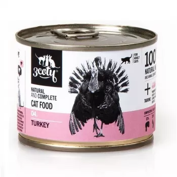 Slapjā barība kaķiem 3coty 04 Tītars 180 g – pâté pieaugušiem kaķiem, viena proteīna avota, pilnvērtīga barība