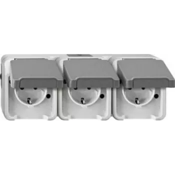 Merten MEG2391-8029 sienas kontaktligzda CEE 7/3, IP44, 250V, 16A, pelēka, 223×83×57 mm