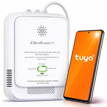 Gāzes noplūdes detektors QOLTEC NG Tuya — dabasgāzes (CH4) sensors, vieds Tuya-saderīgs