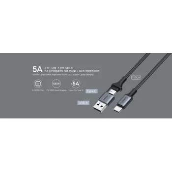 Orsen S8 USB Type-C 2-in-1 kabelis, 5A, 1.5 m (ātra uzlāde/datu pārsūtīšana)