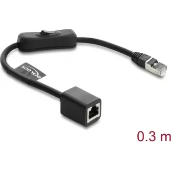 Tīkla vads DELOCK RJ45 Cat.6 F/UTP 0,3 m ar iebūvētu slēdzi un aizsargvāciņu, ekranēts