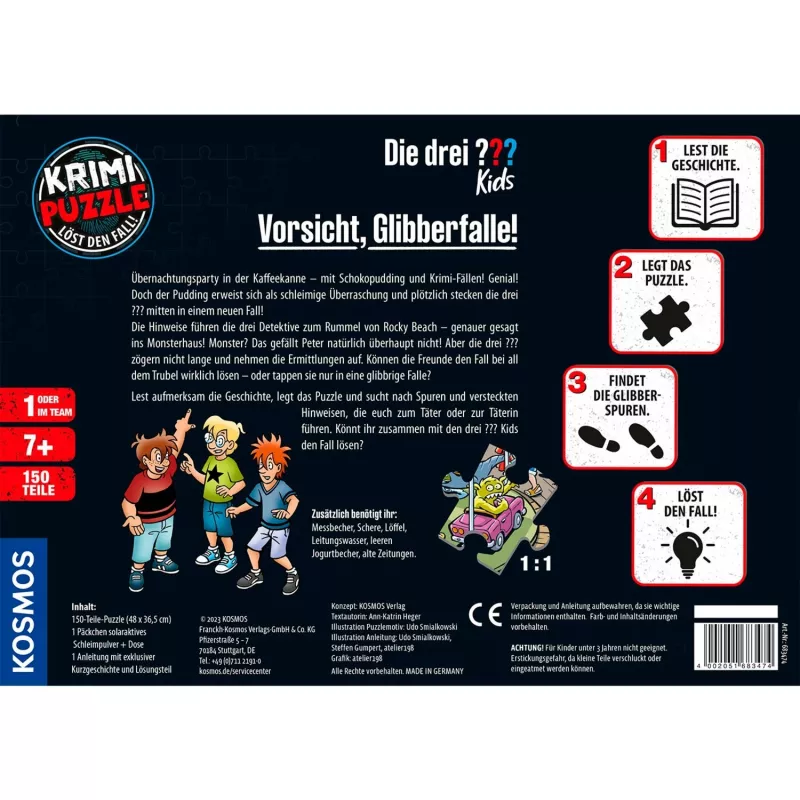 detektīvs-Puzle Die drei Kids: Uzmanību, Glibbera slazds (150 gab.)