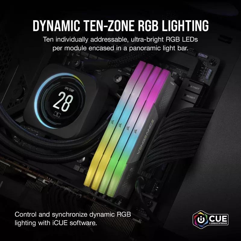 CORSAIR VENGEANCE RGB 32GB 2x16GB DDR5 6000MT/s DIMM Unbuffered 36-44-44-96 Std PMIC AMD EXPO Grey Heatspreader Black PCB 1.4V