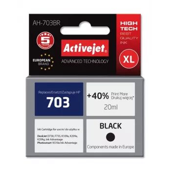 Aktīvā kasetne ActiveJet AH-703BR saderīga ar HP 703 CD887AE, melna, High (XL) 20 ml, pigmenta bāzes