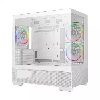 PC Midi Tower korpuss DeepCool CG380 3F WH — balts, 235×437×451 mm, atbalsta 2.5 collu/3.5 collu, barošanas bloks apakšā, 3x 120 mm ventilatori iebūvēti