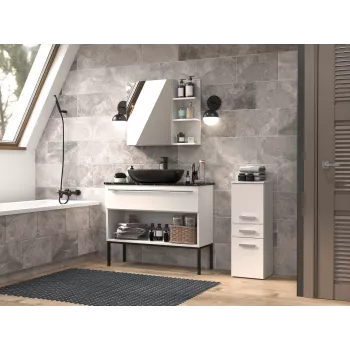 Brīvi stāvošs vannas istabas skapis Top e Shop NEL V DDS BIEL — 300×300×850 mm, 3 plaukti, balts