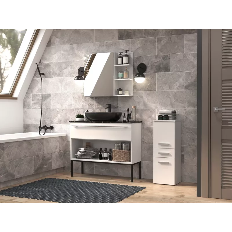 Brīvi stāvošs vannas istabas skapis Top e Shop NEL V DDS BIEL — 300×300×850 mm, 3 plaukti, balts