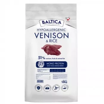 BALTICA Nutraceutic Hipalerģiska Vidējo šķirņu Brieža gaļa ar rīsiem - sausā suņu barība - 12kg