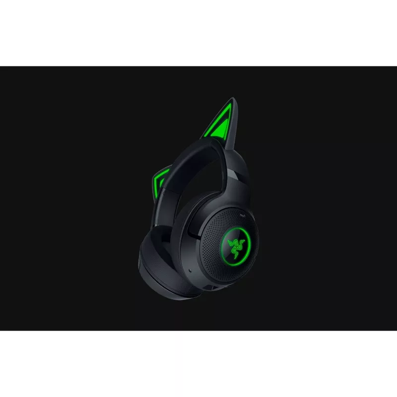 Razer Kraken Kitty V2 BT bezvadu spēļu austiņas ar mikrofonu, Bluetooth 5.2, apliekamās, trokšņu slāpēšana, Chroma RGB, 20–20 000 Hz, melnas